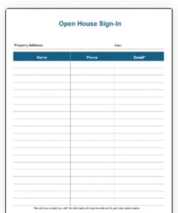 Open House sign in sheet